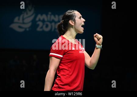 Minsk, Belarus. 29 Juin, 2019. Chloé Birch (GBR) dans la womens double Badminton finale au 2ème jeux européens. Garry Bowden/SIP Crédit photo agency/Alamy live news. Banque D'Images