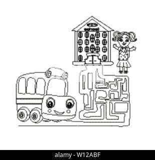 Labyrinthe avec mignon school bus Illustration de Vecteur