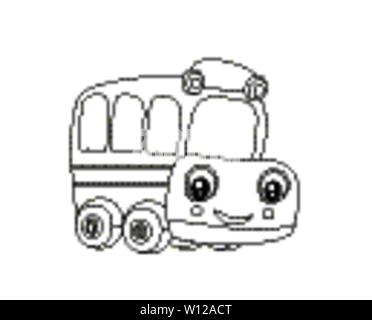 School Bus personnage doodle, livre de coloriage, illustration Illustration de Vecteur
