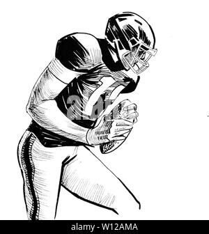 Joueur de football américain. Dessin noir et blanc Encre Banque D'Images