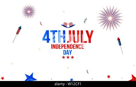 4e de juillet. Joyeuse fête de l'indépendance Fête avec feux d'artifice et fusées Illustration de Vecteur