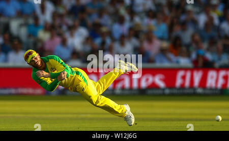 Londres, Royaume-Uni. 29 Juin, 2019. 29 juin 2019, le Lords Cricket Ground, Londres, Angleterre, Coupe du Monde de Cricket ICC, la Nouvelle-Zélande et l'Australie ; David Warner de l'Australie comme plongées il jette le ballon retour au guichet : Action Crédit Plus Sport Images/Alamy Live News Banque D'Images