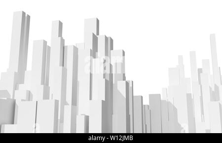 Abstract city skyline isolé sur fond blanc. Modèle numérique blanc à motifs géométriques des gratte-ciel, rendu 3d illustration Banque D'Images