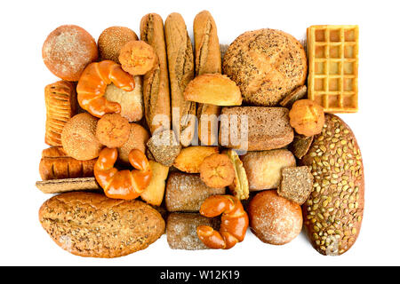 Du pain et des brioches isolé sur fond blanc Banque D'Images