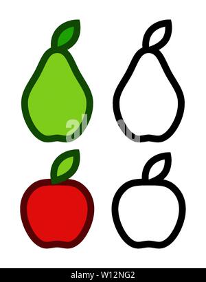Les icônes colorées de Poire et Apple et leur contour Illustration de Vecteur