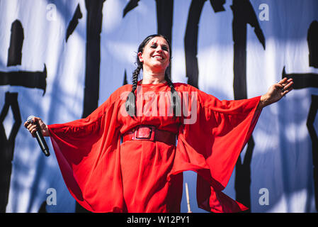 Cristina Scabbia, chanteuse du groupe de metal gothique italien Lacuna Coil, spectacle sur scène à Bologne, au Bologna 2019 premier Sonic Park Banque D'Images