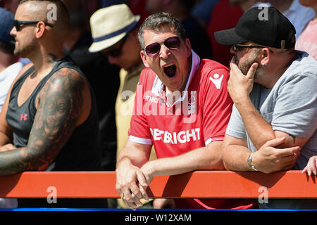 Partisan de la forêt lors de la pré-saison match amical entre Alfreton Town et Nottingham Forest à North Street, Worksop le samedi 29 juin 2019. Banque D'Images