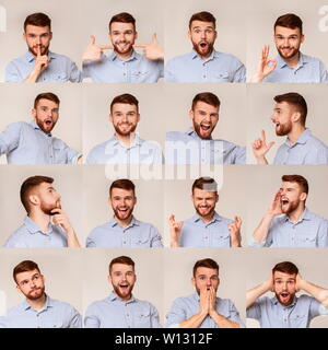 Collage de portraits avec jeune mec emotins différents Banque D'Images