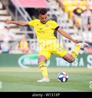 29 juin 2019 : Columbus Crew SC de l'avant étant Williams (33) prend un tir au but contre Orlando City dans leur jeu à Columbus, Ohio, USA. Brent Clark/Alamy Live News Banque D'Images