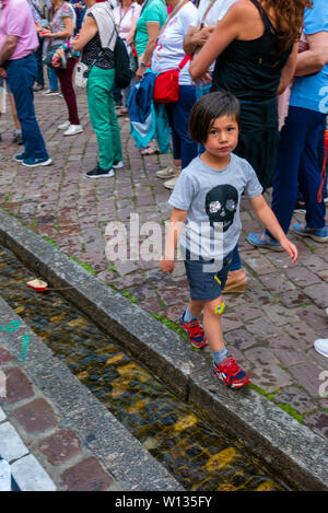 FREIBURG IM BREISGAU, ALLEMAGNE - 15 juin 2019 : Le Freiburg Bachle sont remplis d'eau, petits ou formalisée runnels ruisselets dans la Forêt Noire, ville de Frei Banque D'Images