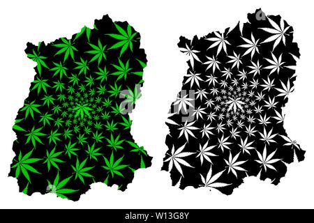 Sikkim (États et territoires de l'union de l'Inde, États fédérés, République de l'Inde) la carte est conçue de feuilles de cannabis vert et noir, le Sikkim state site ma Illustration de Vecteur