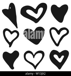 Doodle heart shapes set. La Saint-Valentin, romantique, mariage de symboles. Collection avec coeur de silhouettes. L'amour des timbres. Élément de design vintage. Vector illu Illustration de Vecteur