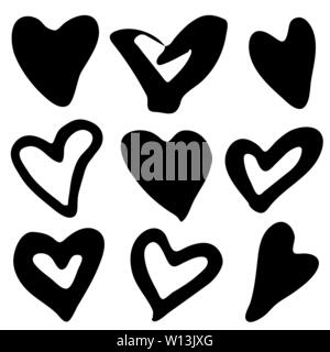 Doodle heart shapes set. La Saint-Valentin, romantique, mariage de symboles. Collection avec coeur de silhouettes. L'amour des timbres. Élément de design vintage. Vector illu Illustration de Vecteur