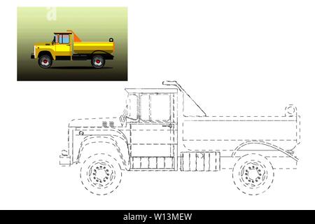 La coloration. Simple jeu éducatif pour les enfants. Vector illustration d'un camion Illustration de Vecteur