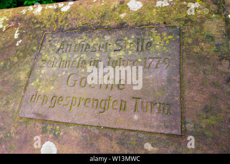 HEIDELBERG, Allemagne - 16 juin 2019 : plaque commémorative de la présence de Johann Wolfgang von Goethe dans le château d'Heidelberg Banque D'Images