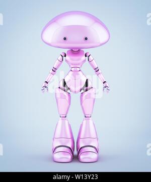 Bon et beau caractère - mushroom dame en rose, robot 3d illustration / Mushroom dame en rose robot Banque D'Images