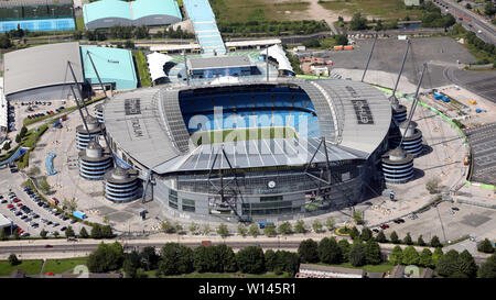 Vue aérienne de la ville de Manchester Etihad Stadium et formation faclitlies Banque D'Images