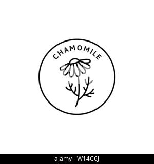 Fleur de Camomille bio à base de plantes et de l'icône d'un insigne de tendance style linéaire - Vector Logo emblème de Camomille médical peut être utilisé pour l'emballage modèle plateau , cosmétiques, médicaments, additifs biologiques Illustration de Vecteur