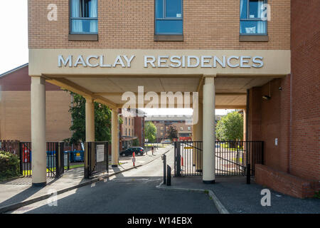 Entrée de Maclay résidences, une université de Glasgow postraduate Hall de résidence dans l'Ouest de la ville. L'Écosse, Royaume-Uni Banque D'Images