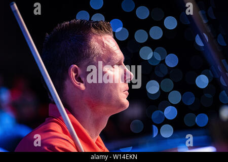 Leicester, Royaume-Uni. 30 Juin, 2019. Pays-bas - Niels Feijen durant la Coupe du Monde de Billard Betvictor demi finale entre l'Autriche contre Philippins à Morningside Arena le dimanche, 30 juin 2019 à Leicester en Angleterre. Credit : Taka G Wu/Alamy Live News Banque D'Images