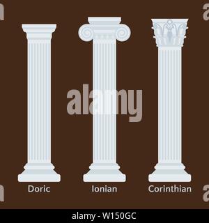 Le grec ancien colonnes télévision d'icônes. Types de Doric, Mer Ionienne, Corinthian vector illustration Illustration de Vecteur