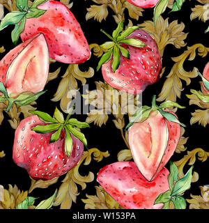 Frais d'aliments sains aux fraises berry. Contexte aquarelle illustration set. Motif de fond transparent. Banque D'Images