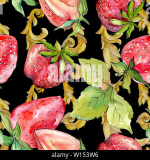 Frais d'aliments sains aux fraises berry. Contexte aquarelle illustration set. Motif de fond transparent. Banque D'Images