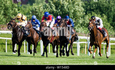 Hambourg, Allemagne. 30 Juin, 2019. Une course de suspension des jockeys sur l'hippodrome Horner durant la Semaine de Derby en 2019. Crédit : Daniel Bockwoldt/dpa/Alamy Live News Banque D'Images