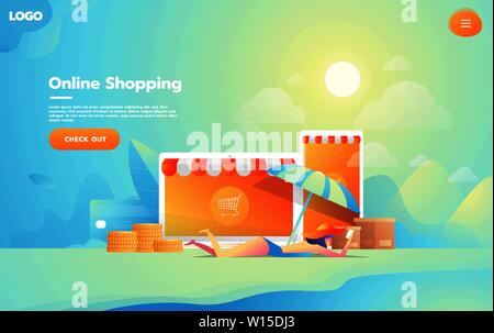 Service de voyage en ligne. Agences de voyage en ligne. Réservation hôtel Location de Voiture Billets d'avion et voyages de courte durée. Commander directement à partir du site de réservation d'excursions. Illustration de Vecteur