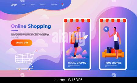 Service de voyage en ligne. Agences de voyage en ligne. Réservation hôtel Location de Voiture Billets d'avion et voyages de courte durée. Commander directement à partir du site de réservation d'excursions. Illustration de Vecteur