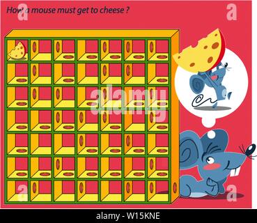 Dans le vector illustration d'un puzzle dans lequel vous devez aider la souris pour arriver à ce que le fromage à travers le labyrinthe Illustration de Vecteur