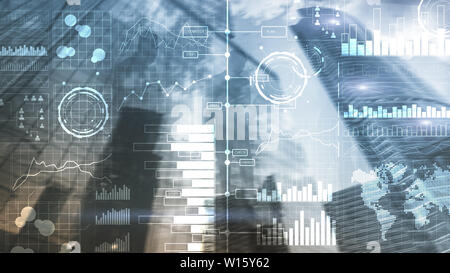 L'intelligence d'affaires. Schéma, graphique, tableau de bord de l'investissement en Bourse, transparent Banque D'Images