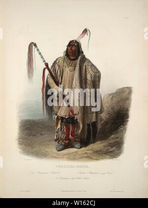 Pehriska-Ruhpa, UN Minatarre ou big-bellied Indian - Karl Bodmer l'aquatinte à partir de voyages dans l'intérieur de l'Amérique du Nord (Voyage dans l'intérieur) Banque D'Images