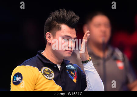 Leicester, Royaume-Uni. 30 Juin, 2019. Philippines - Jeff De Luna pendant la Coupe du Monde de Betvictor extérieure finale entre Philippines contre l'Autriche à Morningside Arena le dimanche, 30 juin 2019 à Leicester en Angleterre. Credit : Taka G Wu/Alamy Live News Banque D'Images