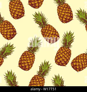 Ananas fruits seamless texture papier peint, dessiné à la main en arrière-plan, croquis d'illustration vectorielle Illustration de Vecteur