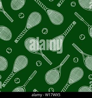 Raquette de tennis et balles doodle motif transparent. Fond d'illustration vectorielle. Pour imprimer, textile, web, décoration, mode, surface, design graphique Illustration de Vecteur