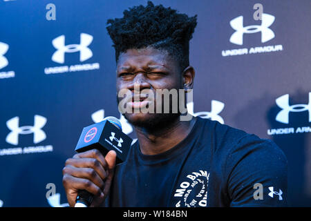 Mohamed Bamba star NBA Orlando Magic d'assiste à une conférence de presse pour le 2019 en basket-ball Asia Tour à Shanghai, Chine, le 29 juin 2019. Banque D'Images