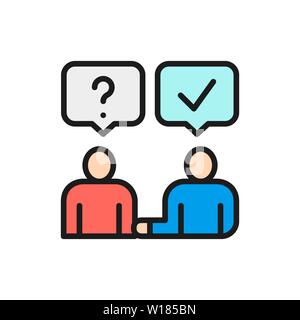 Homme vecteur répond aux questions, la communication, la discussion sur l'icône de la ligne de couleur à plat. Illustration de Vecteur