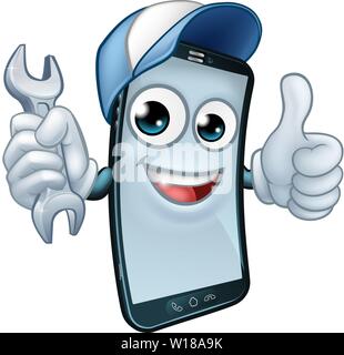 Clé de réparation de téléphones mobiles Thumbs Up Mascot Illustration de Vecteur