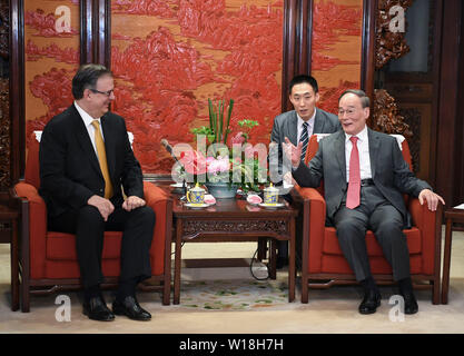 Beijing, Chine. 1er juillet 2019. Le Vice-président chinois Wang Qishan rencontre lors de la visite du Ministre des affaires étrangères du Mexique, Marcelo Ebrard à Beijing, capitale de Chine, le 1er juillet 2019. Credit : Yin Bogu/Xinhua/Alamy Live News Banque D'Images