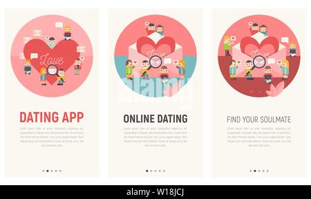 Page de l'application mobile à bord d'écran pour Site de rencontres en ligne. Modèle d'écrans pour l'Internet ou à distance Site Web de relation ou d'une page Web. Vector Illustrati Illustration de Vecteur
