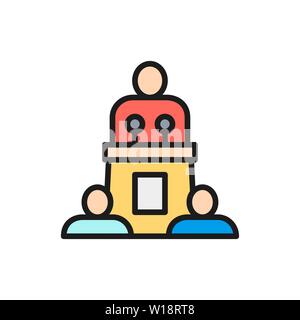 Le président de vecteur, séminaire de formation, leader, homme politique télévision couleur ligne icône. Illustration de Vecteur