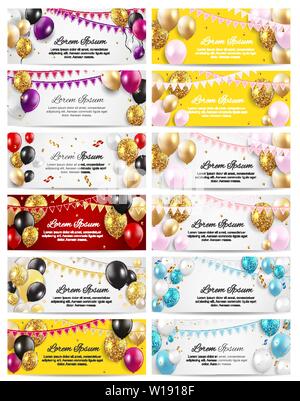 Brillant couleur de fond de carte d'anniversaire ballons collection. vector illustration Illustration de Vecteur