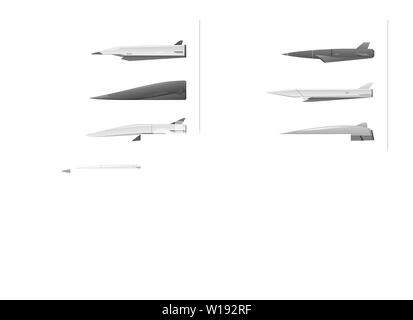 Ensemble d'hypersonic roquettes ont différentes formes et couleurs sont isolés sur un fond blanc. Le concept est l'armement à la roquette. Illustration de Vecteur