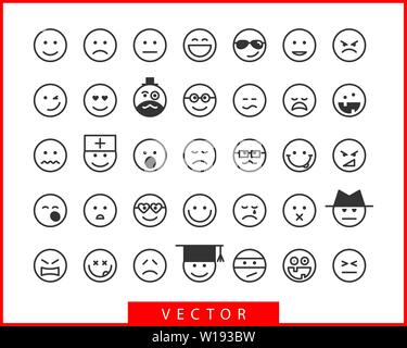 Jeu de gros sourires des visages. Icône sourire Collection vector symbole. Personnage de smiley. Illustration de Vecteur