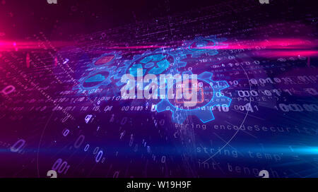 Gestion des données dynamiques hologramme sur fond futuriste. Concept moderne et futuriste de stockage des fichiers, la cybersécurité, l'ordinateur à l'aide de digital et p Banque D'Images