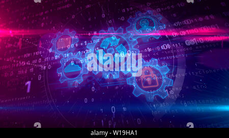 Gestion des données dynamiques hologramme sur fond futuriste. Concept moderne et futuriste de stockage des fichiers, la cybersécurité, l'ordinateur à l'aide de digital et p Banque D'Images