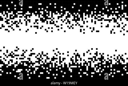 Arrière-plan de pixels blancs et noirs. Minimaliste avec des carrés monochromes. Demi-ton résumé gradient. Texture aléatoire modèle. Rectangles chaotique Illustration de Vecteur