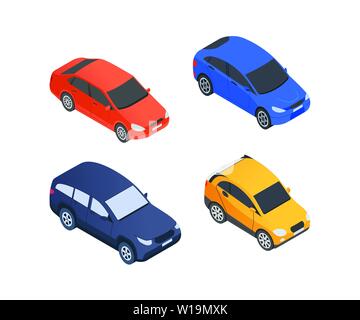 Types de véhicules - vecteur moderne des éléments colorés isométrique Illustration de Vecteur