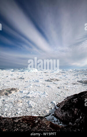 La fonte des glaces de la plus vite du monde, le Glacier Jakobshavn Ilulissat, au Groenland, près de. Le réchauffement climatique ont accellerated la fonte et la mise bas de la glace bergs. Banque D'Images
